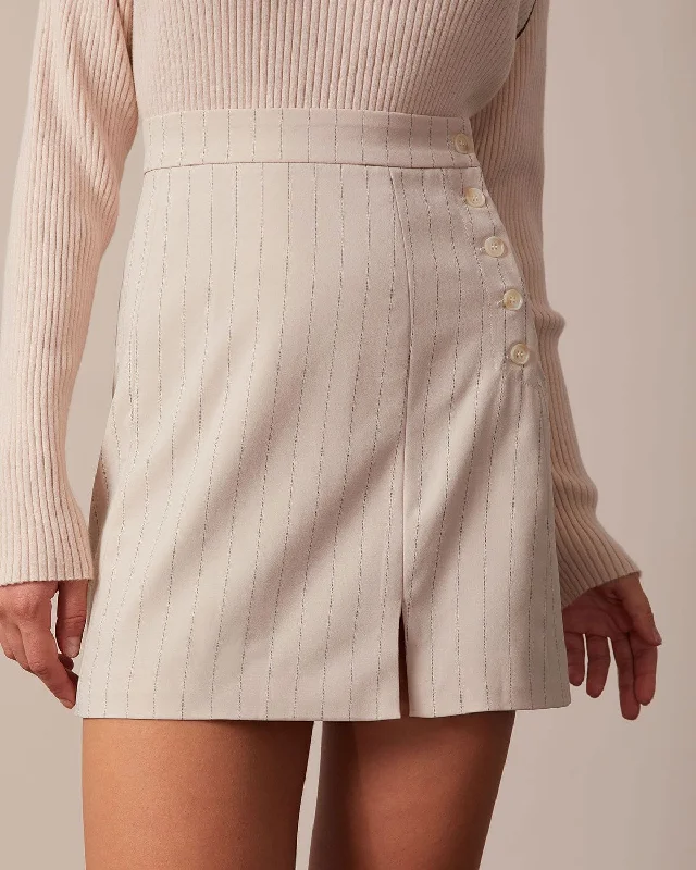 Mini Dresses for Date Nights -The Apricot Striped Split Hem Mini Skirt