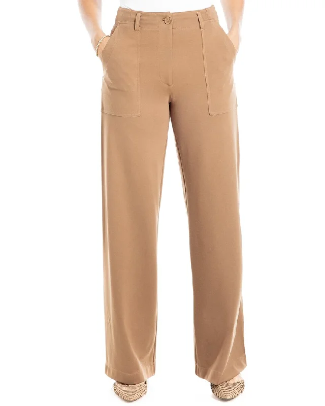 Casual tight trousers for women with cotton blend fabric for easy everyday wear -Max Studio Wide Leg Button Front Ponte Pant