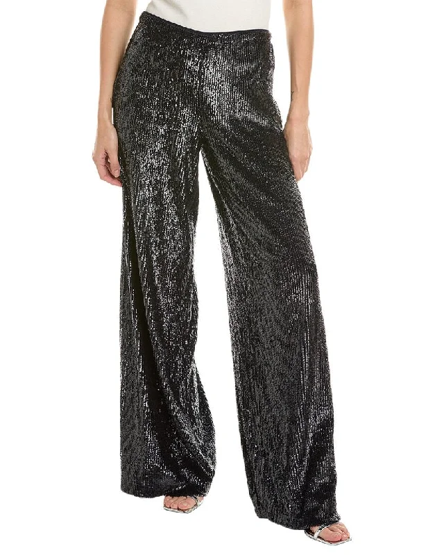 Designer tight trousers for women with unique stitching and high-fashion appeal -Emily Shalant Sequin Full Palazzo Pant