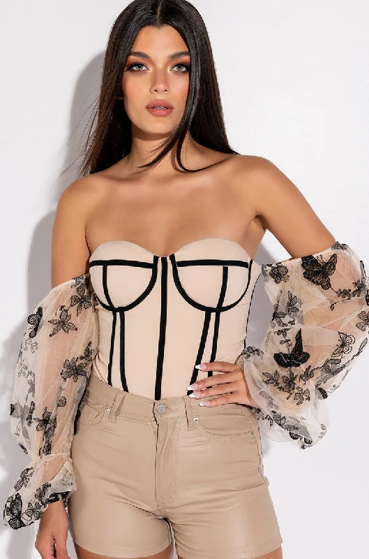 IN A DREAM APPLIQUE STRAPLESS CORSET BODYSUIT