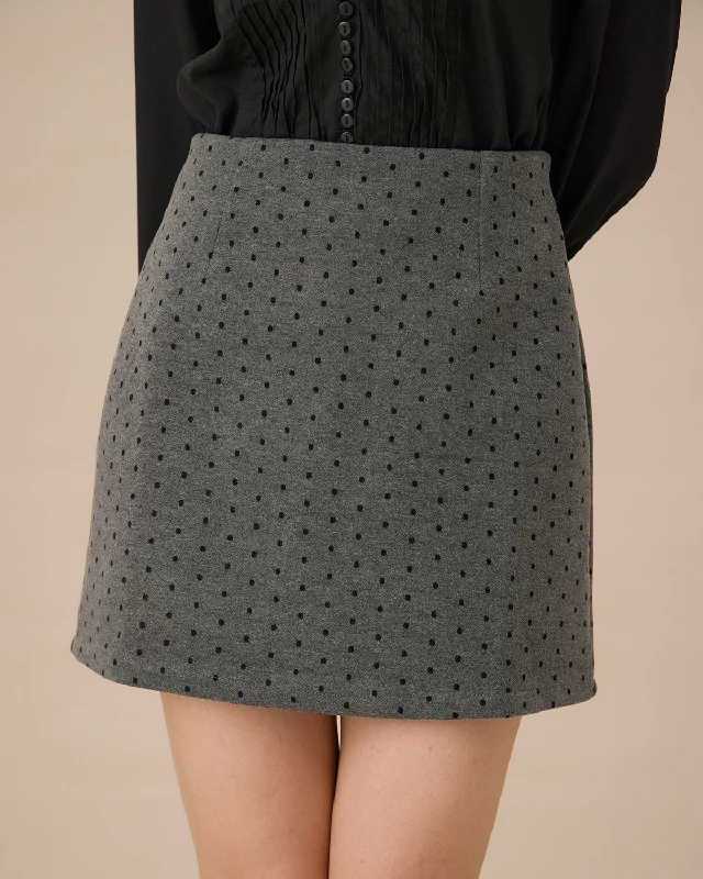 Mini Dresses with Zipper for Convenience -Grey Polka Dot A-line Mini Skirt