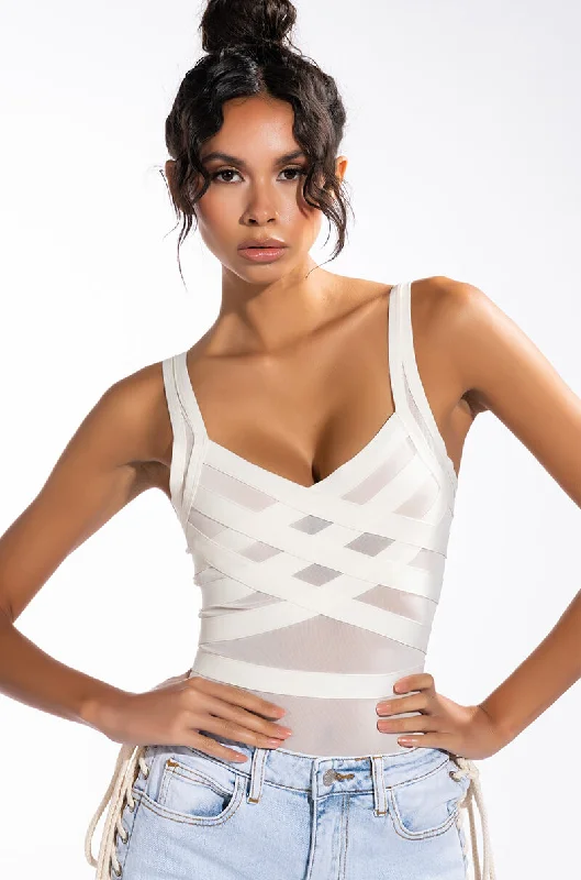 BANDAGE MESH SLEEVELESS BODYSUIT