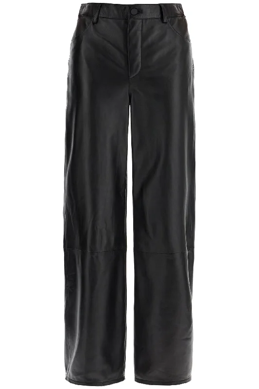 Vintage-inspired tight trousers for women with buttoned waist and retro charm -Loulou Studio Women's High-Waisted Wide-Leg  Leather Pants