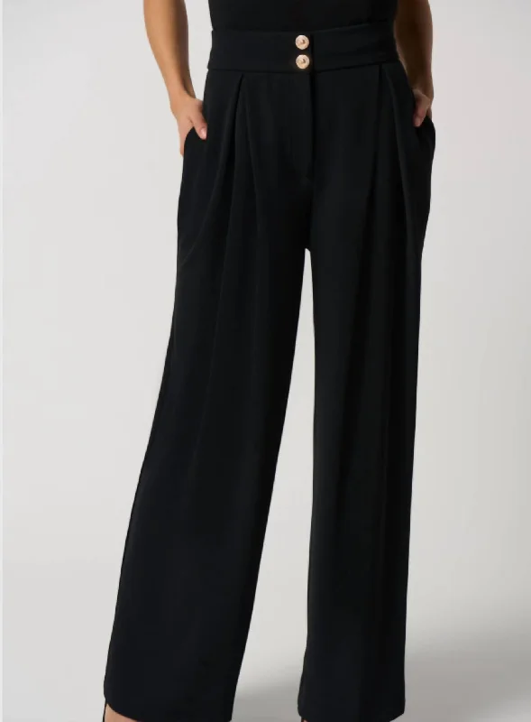 Stretchy knit tight trousers for women with soft fabric and relaxed fit -Straight Pants In Black