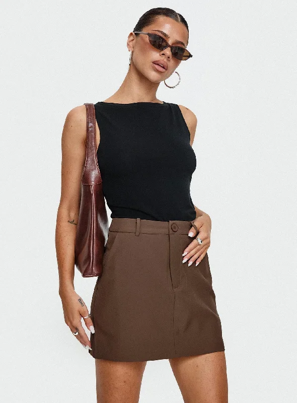 Mini Dresses for Everyday Wear -Sabyna Tailored Mini Skirt Brown