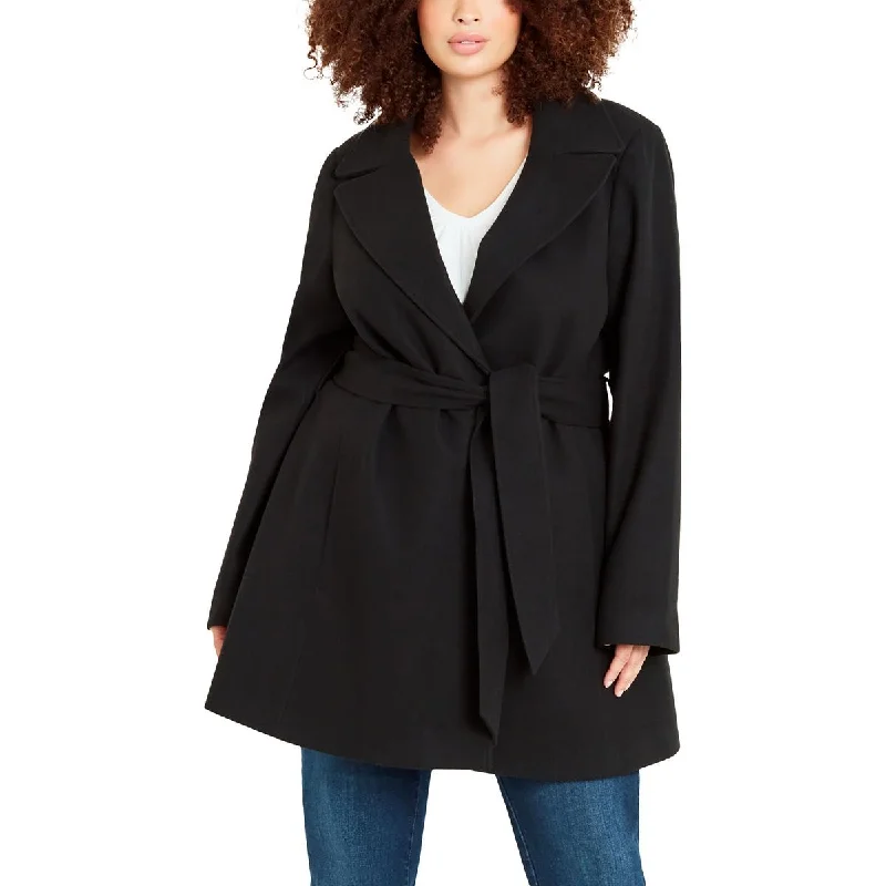 Cable knit cardigan coat with hood for extra warmth -Evans Womens Belted Midi Wrap Coat