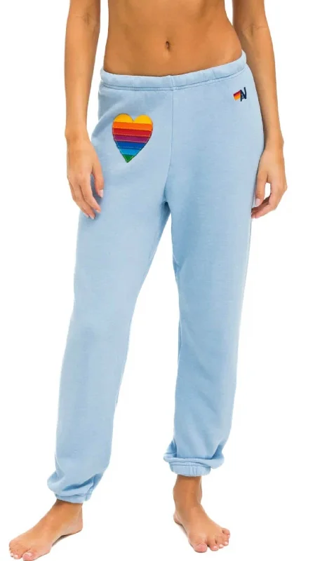 Comfortable tight trousers for women with soft cotton fabric and stretch -Rainbow Heart Stitch Sweatpants In Ice