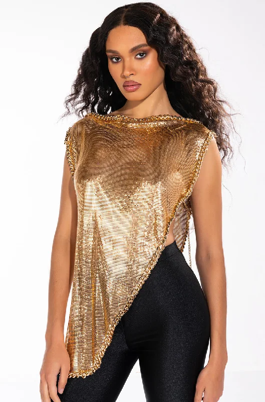 ON THE ROCKS SHORT SLEEVE ASYMMETRICAL CHAINMAIL BLOUSE