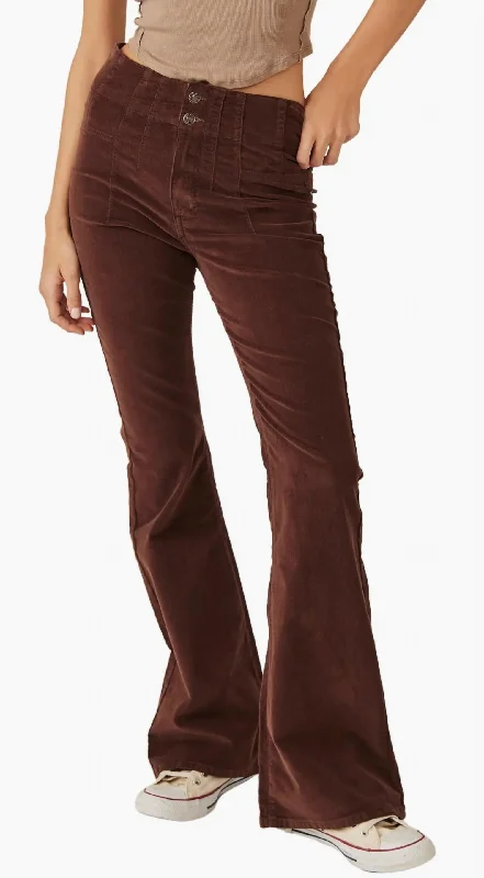 Tight trousers for men with zip fly and flat-front design for a polished look -Jayde Cord Flare Jeans In French Roast