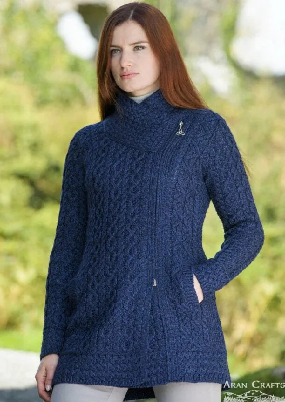 Quilted jacket with water - resistant coating for snowy conditions -Aran Crafts Athenry Asymmetric Coat | Blue