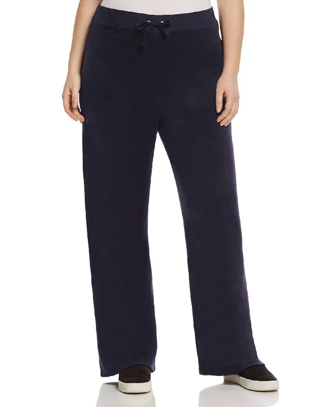 Stretchy knit tight trousers for women with soft fabric and relaxed fit -Mar Vista Microterry Track Pants In Navy Blue