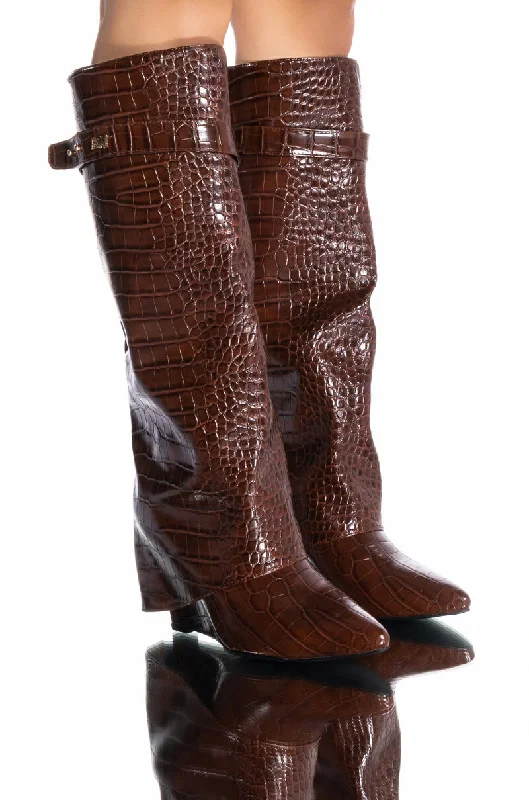 AZALEA WANG MELINA FOLD OVER WEDGE BOOT IN BROWN