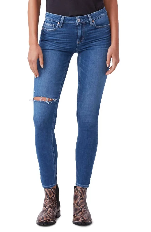 Printed tight trousers for women with bold patterns and eye-catching designs -Verdugo Transcend Mid Rise Ultra Skinny Crop Ankle Jean In Roadhouse Destructed