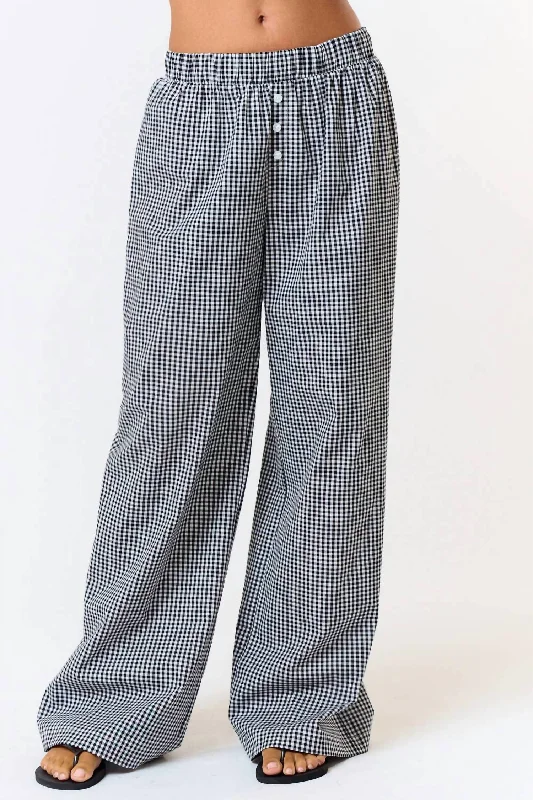 Tight trousers for women with leather accents and modern, bold design -Gingham Wide Leg Lounge Pants In Black