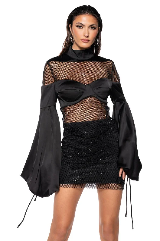 Mini Dresses with Pockets for Practical -ASHLEY SATIN RHINESTONE MINI DRESS