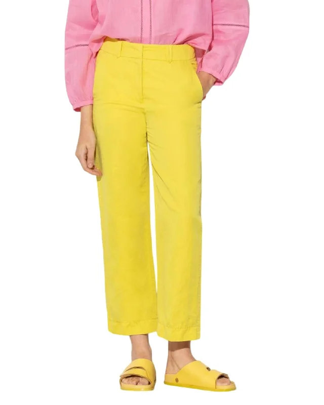 Black leather tight trousers for women with sleek, glossy finish for night out -Women's Crop Linen Trouser In Lemon