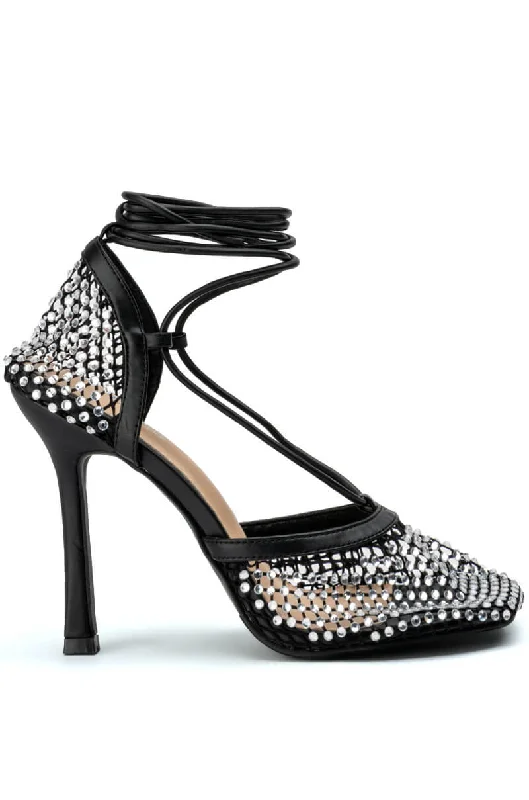 ROSALYN MESH AND EMBELLISHED PUMP IN BLACK