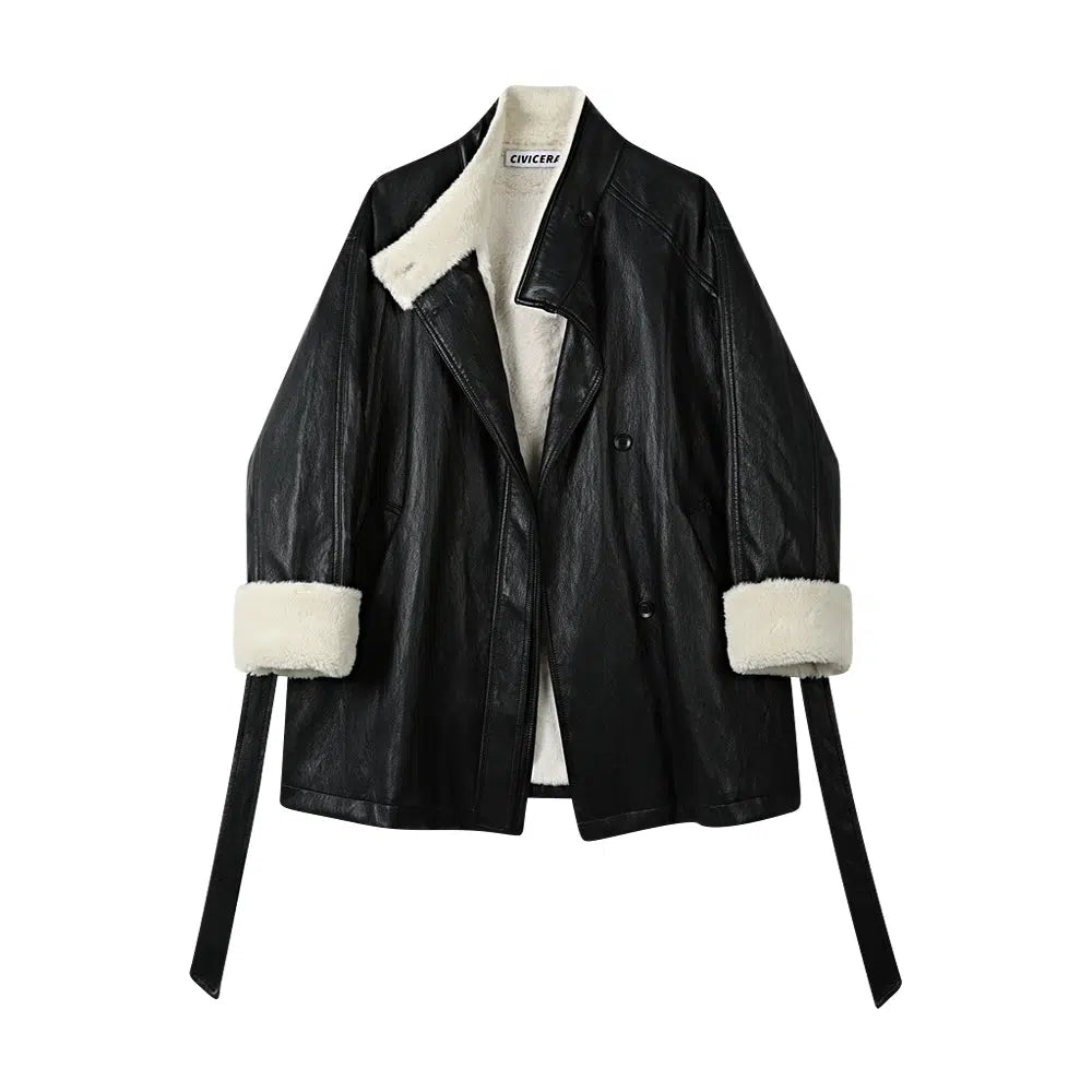 Embellished evening wrap for elegant winter evenings -Shearling Lined Leather Coat