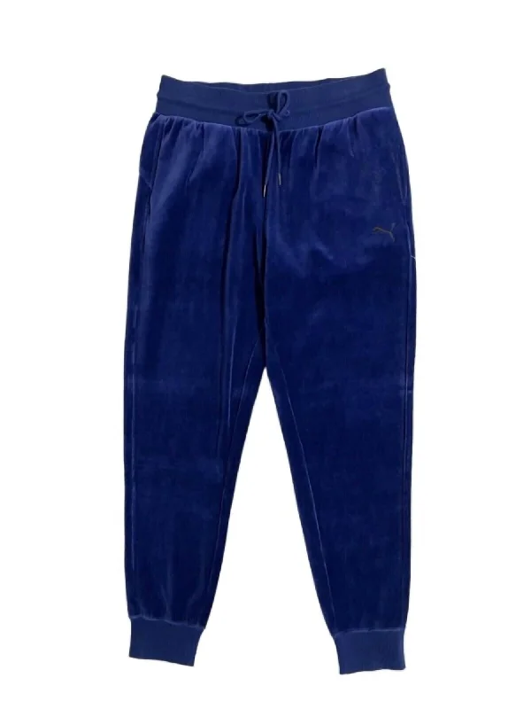 Pleated tight trousers for women with vintage-inspired design and modern twist -Women's Velour Drawstring Jogger Pants In Blue