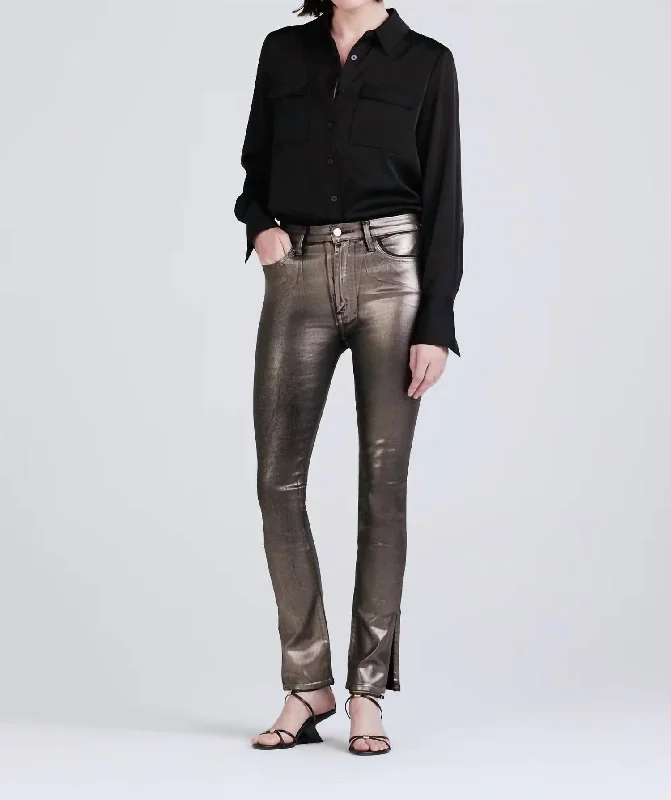 Embellished velvet jacket with metallic threads for glamorous events -Kyle High Rise Legging Skinny Jeans In Metallic Coated