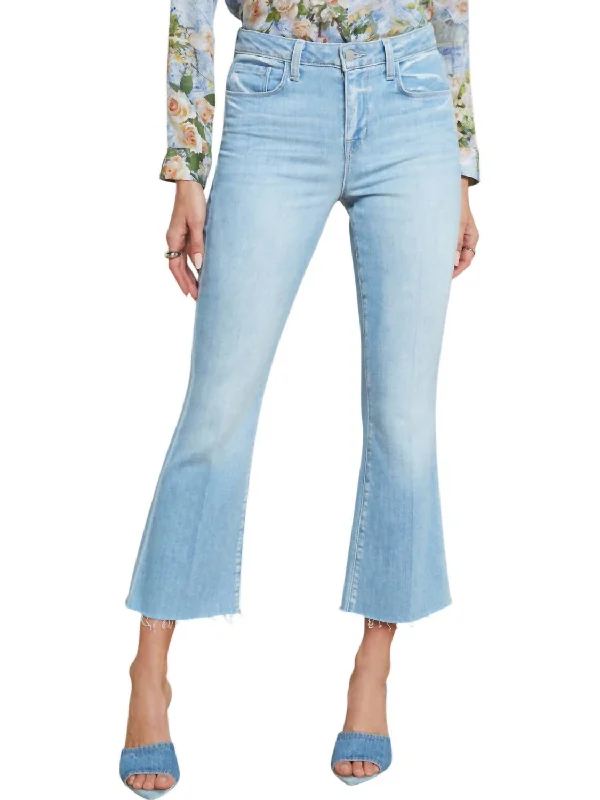 Fashion-forward tight trousers for women with metallic sheen and edgy design -Kendra Crop Flare Denim Jeans In Olympia