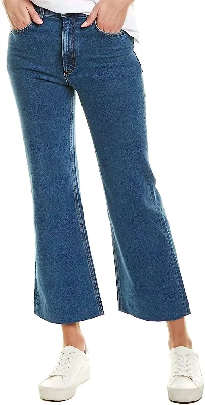 Tight fit trousers for women with ankle-length design and modern appeal -Wide Leg Ankle Cotton Washed Stretch Jeans In Blue