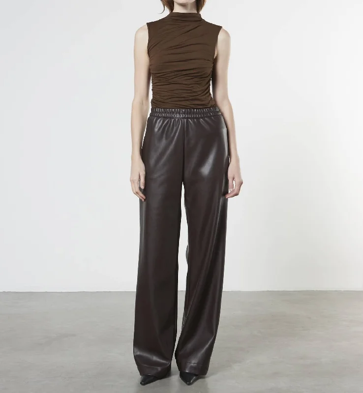 Black leather tight trousers for women with sleek, glossy finish for night out -Soft Leather Straight Leg In Espresso