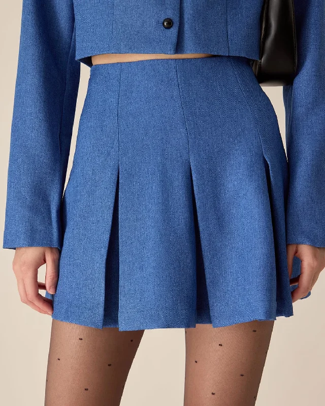 Pleated Mini Dresses for Textured Look -Blue High-waisted Pleated Mini Skirt