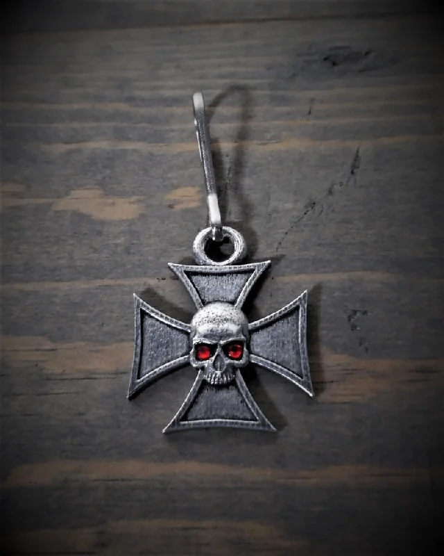 Necklaces and pendants with zodiac constellation designs for an astrological touch-BZP-33 Maltese Cross Skull Diamond Zipper Pull