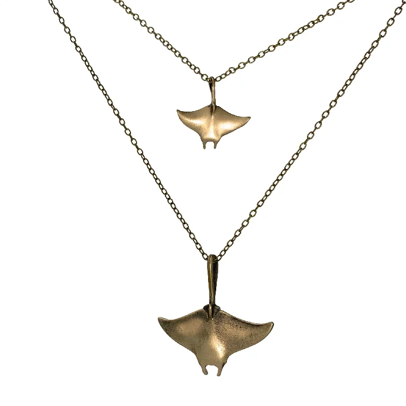 Necklaces and pendants with personalized charms for a custom piece of jewelry-Boho Manta Ray Necklace for Women- Bronze Beachy Boho Necklace, Layered Manta Ray Necklace, Sea Life Gifts, Bronze Stingray, Brown Manta Ray Necklace