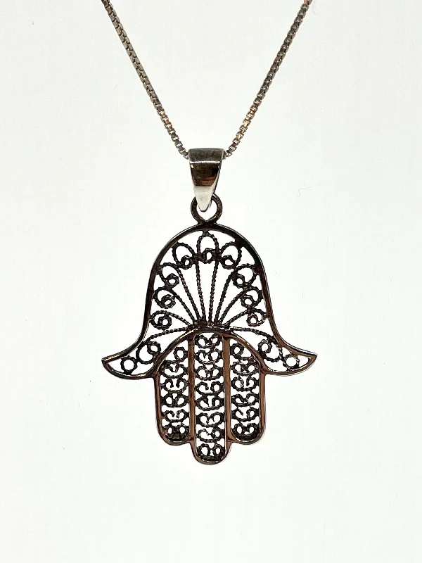 Beautiful necklaces and pendants with tree branch motifs for a nature-inspired design-Necklace - Silver Hamsa, large