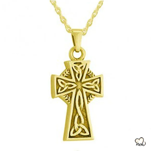 Fashionable necklaces and pendants with birthstones for a personalized gift idea-Curvy Cross Cremation Jewelry - Gold Plated