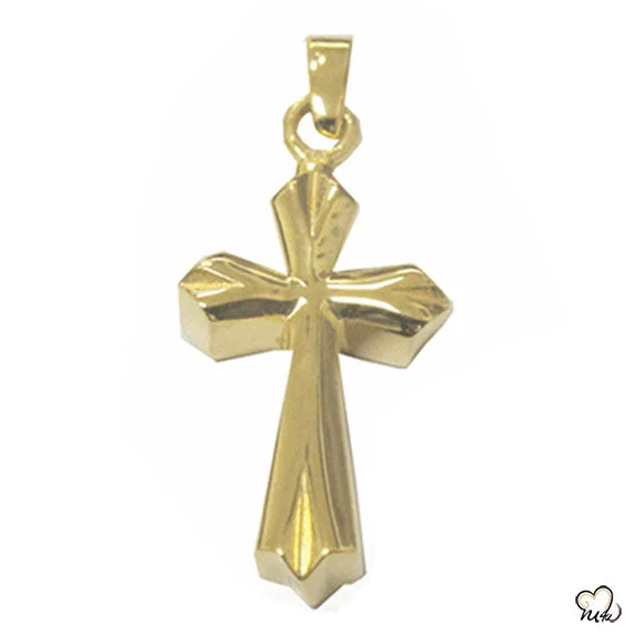 Trendy necklaces and pendants with geometric shapes for a modern aesthetic-Elegant Cross Cremation Jewelry - Gold Plated