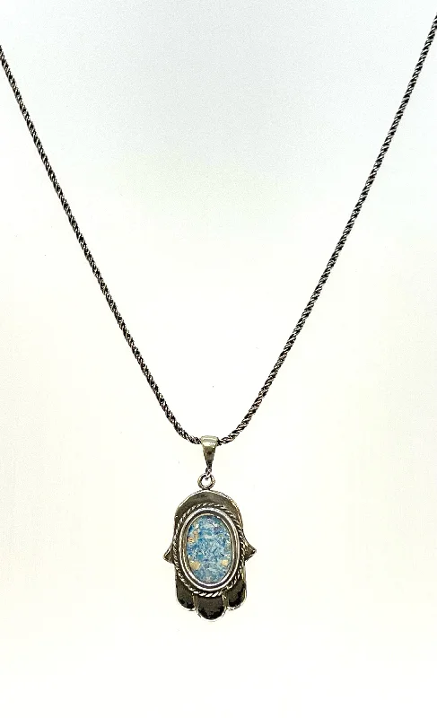 Best necklaces and pendants with vintage coin pendants for a unique accessory-Necklace - Roman Glass Hamsa