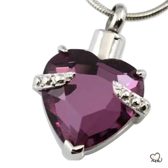 Simple necklaces and pendants with bar pendants for a sleek modern design-Hold My Heart Amethyst Cremation Jewelry Pendant in Purple