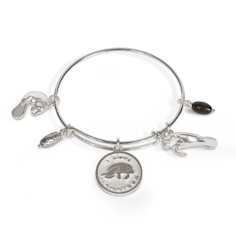 Best necklaces and pendants with intertwined designs for a symbol of unity-Manatee Bracelet for Women, Manatee Bangle Bracelet, Manatee Charm Bracelet, Adjustable Bracelet for Women, Expandable Bracelet with Manatee Charms