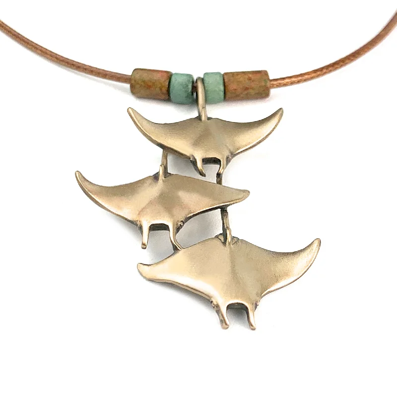 Simple necklaces and pendants with bar pendants for a sleek modern design-Manta Ray Necklace Antique Bronze- Stingray Jewelry, Manta Ray Pendant, Scuba Diving Jewelry, Ocean Inspired Bronze Jewelry