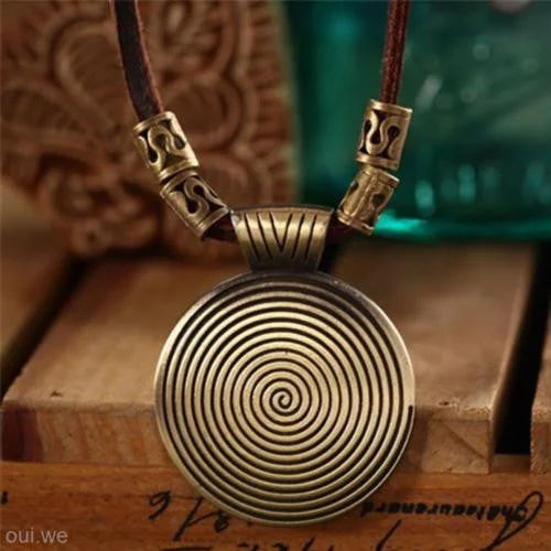 Best necklaces and pendants with zodiac signs for a celestial, astrology-inspired vibe-Men's - Women's Retro Alloy Disk Pendent Charm Leather Cord Necklace Jewelry