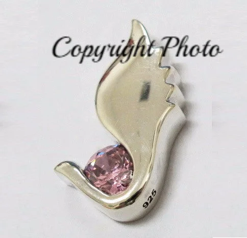 Necklaces and pendants with crescent moon designs for a celestial and mystical feel-Diamond Wings Cremation Jewelry Silver Pendant For Ashes in Pink