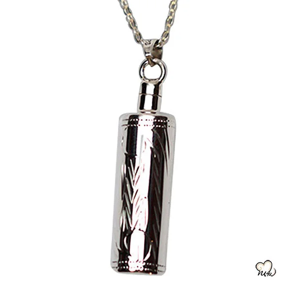 Beautiful necklaces and pendants with butterfly motifs for a whimsical style-Silver Etched Cylinder Cremation Jewelry Pendant for Ashes