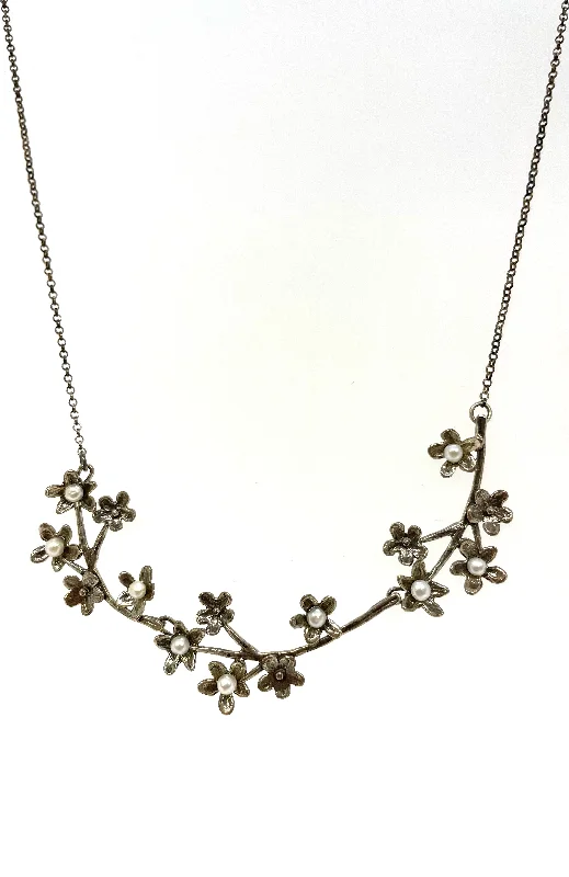 Necklaces and pendants with sun and moon motifs for a celestial-inspired design-Silver Flower w/Pearl Necklace