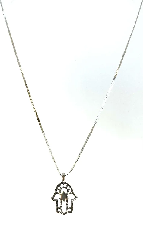 Necklaces and pendants with clear quartz for a pure and radiant look-Sterling Hamsa Necklace