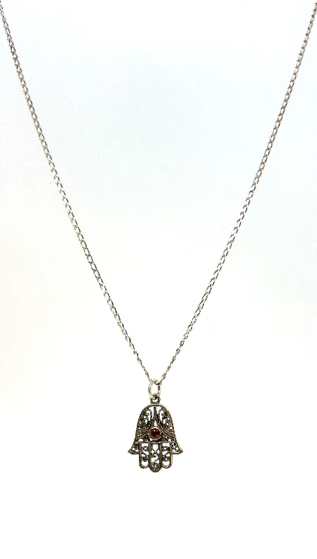 Best necklaces and pendants with intertwined designs for a symbol of unity-Sterling Silver Hamsa with pink crystal